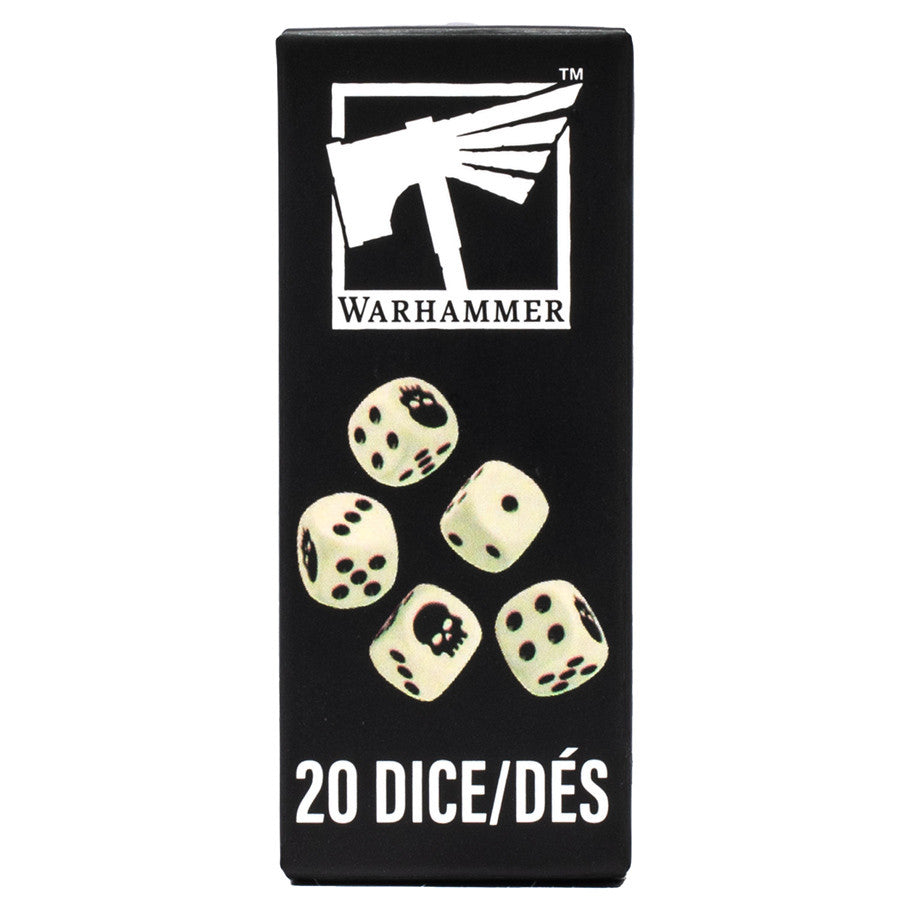 Warhammer 40,000 Bone Coloured D6 Dice Set 20 Pack with Skull Details