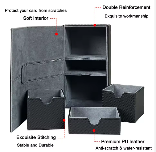 Black & Red 3-Drawer TCG Deck Box - Premium PU Leather Storage