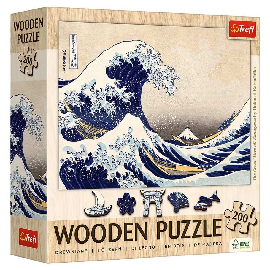 Trefl Hokusai Katsushika The Great Wave Off Kanagawa Two Hundred Piece Premium Wooden Jigsaw Puzzle