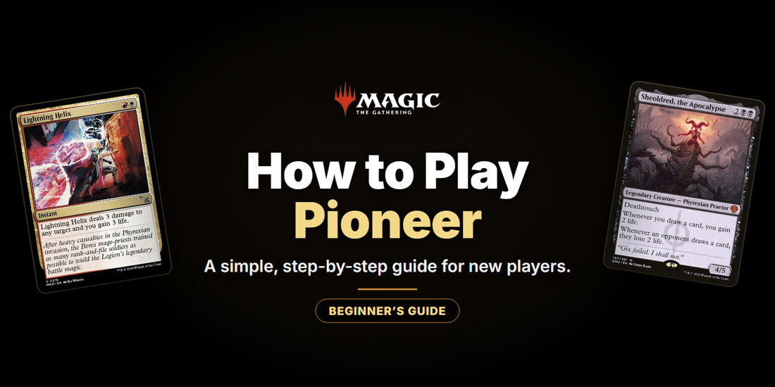 How to Play Pioneer with Lightning Helix and Sheoldred, the Apocalypse cards - Landfall Outpost blog banner