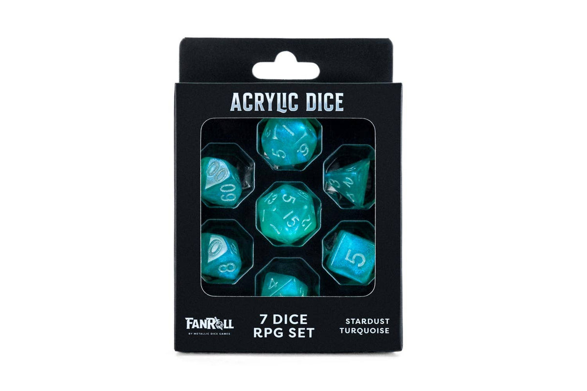 Stardust Turquoise Acrylic Dice Set | 7-Piece Polyhedral Set in Premium Box
