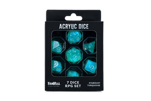 Stardust Turquoise Acrylic Dice Set | 7-Piece Polyhedral Set in Premium Box