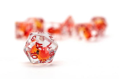 Dragon Storm Inclusion Resin Dice Set (Red Dragon) | 7-Piece 16mm Polyhedral Set