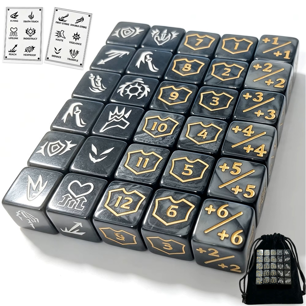 30-Piece MTG +1/+1 & -1/-1 Counter Dice Set - Sleek Black