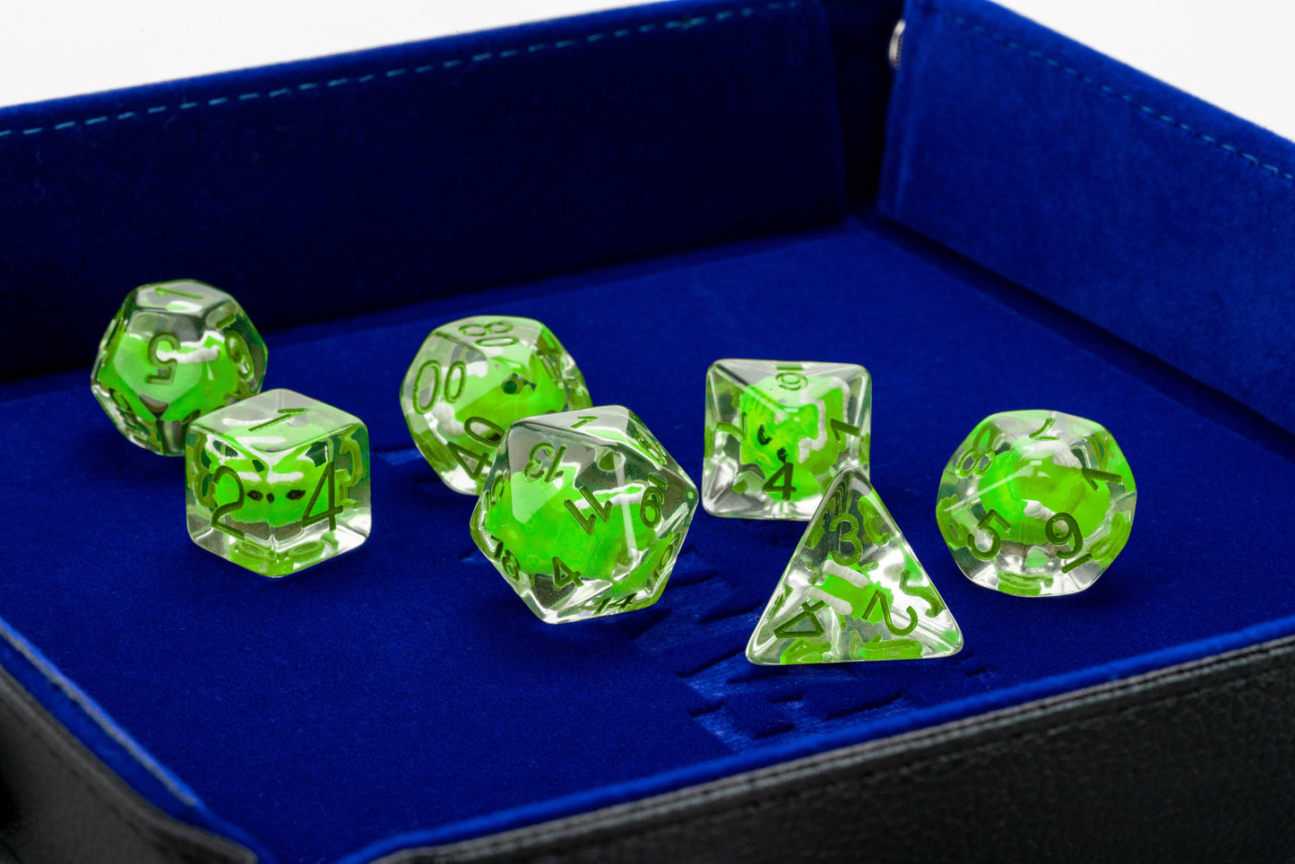 Dragon Storm Inclusion Resin Dice Set (Green Dragon) | 7-Piece 16mm Polyhedral Set