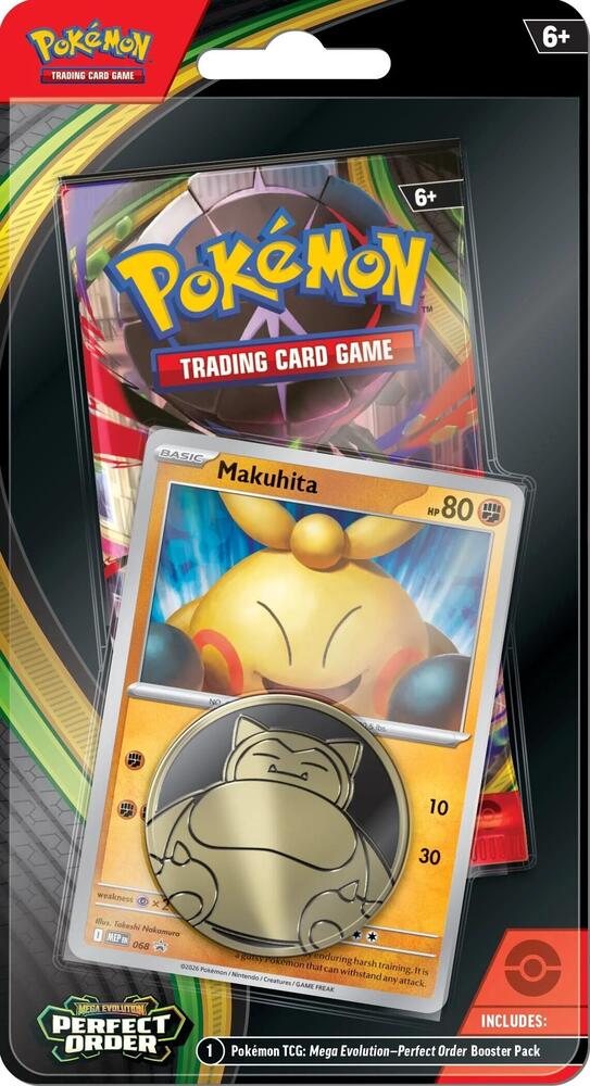 Pokemon TCG Mega Evolution Perfect Order Single Pack Blister Carded Retail Packaging featuring Makuhita Promo Card