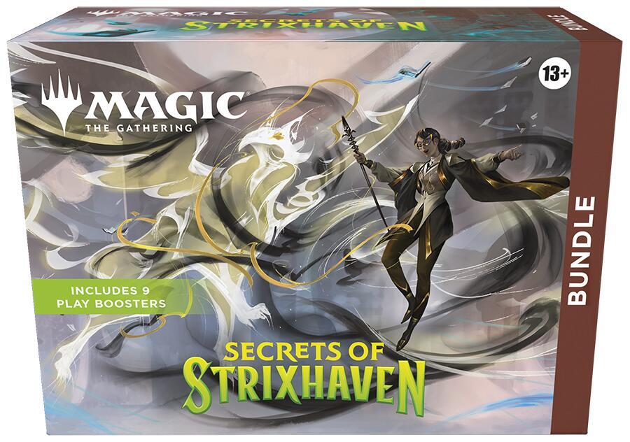 Magic The Gathering Secrets of Strixhaven Bundle Box Packaging with Play Boosters Lands and Accessories