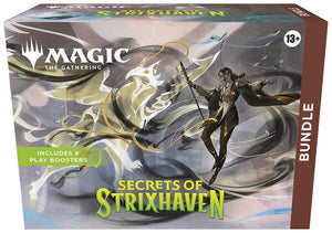 Magic The Gathering Secrets of Strixhaven Bundle Box Packaging with Play Boosters Lands and Accessories