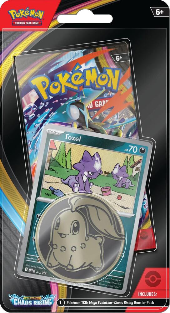 Pokemon TCG Mega Evolution Chaos Rising Single Pack Blister Carded Retail Packaging featuring Toxel Promo Card