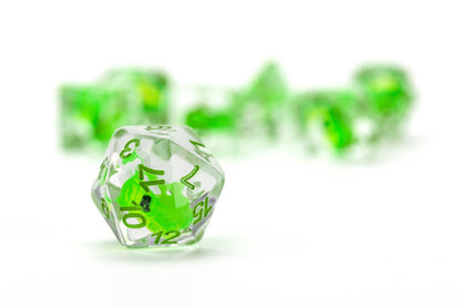 Dragon Storm Inclusion Resin Dice Set (Green Dragon) | 7-Piece 16mm Polyhedral Set