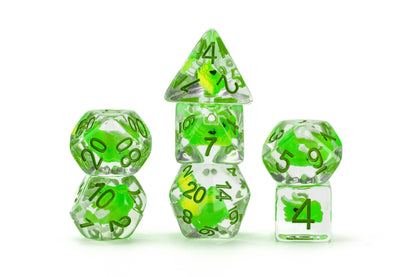 Dragon Storm Inclusion Resin Dice Set (Green Dragon) | 7-Piece 16mm Polyhedral Set