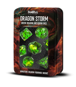 Dragon Storm Inclusion Resin Dice Set (Green Dragon) | 7-Piece 16mm Polyhedral Set