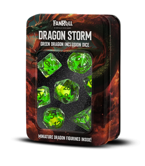 Dragon Storm Inclusion Resin Dice Set (Green Dragon) | 7-Piece 16mm Polyhedral Set