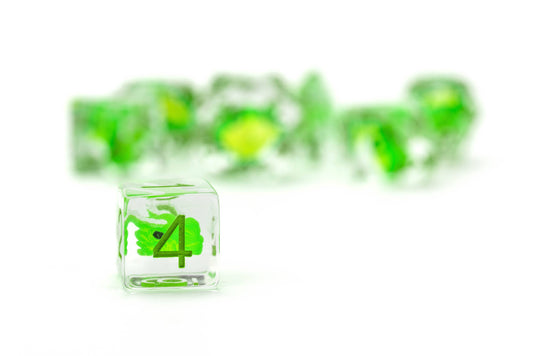 Dragon Storm Inclusion Resin Dice Set (Green Dragon) | 7-Piece 16mm Polyhedral Set
