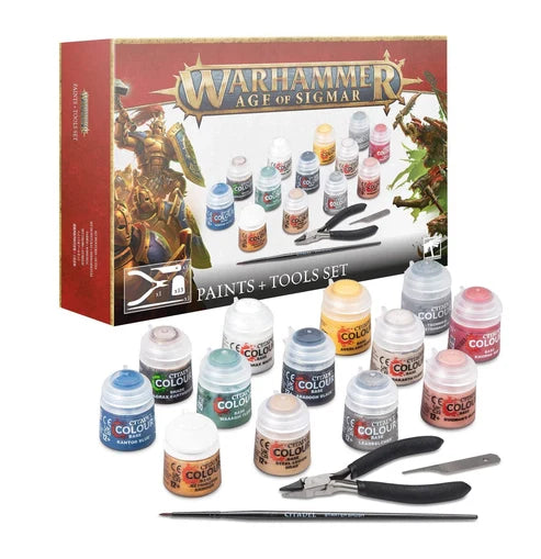 Warhammer Age of Sigmar Paints and Tools Starter Set Packaging with Brush Clippers and Paints