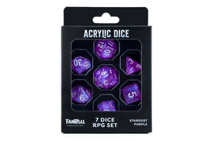 Stardust Purple Acrylic Dice Set | 7-Piece RPG Set in Premium Box