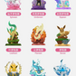 Collection of colorful figurines with labels in a grid layout
