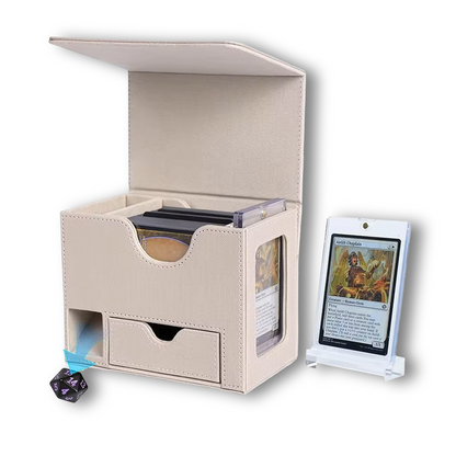 Beige & Beige Monochromatic TCG Deck Box with Integrated Dice Tower