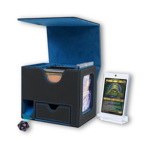 Black & Blue TCG Deck Box with Dice Tower & Commander Window