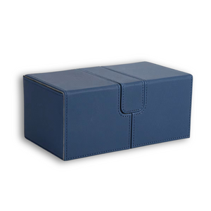 Navy Blue & Grey 3-Drawer TCG Deck Box - Premium PU Leather Case