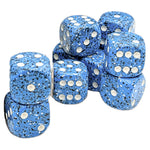Speckled Ocean Stone 16mm d6 Twelve Piece Dice Set Packaging in Clear Display Case with Foam Square