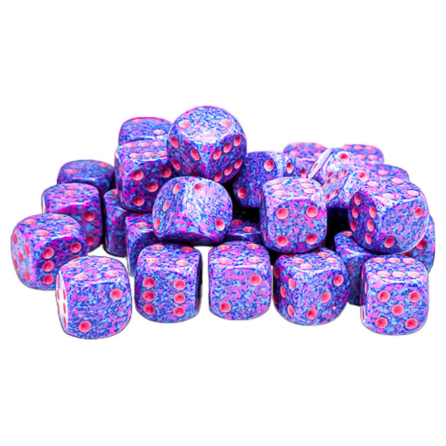 Speckled Purple Passion 12mm d6 Thirty Six Piece Dice Set Packaging in Clear Display Box
