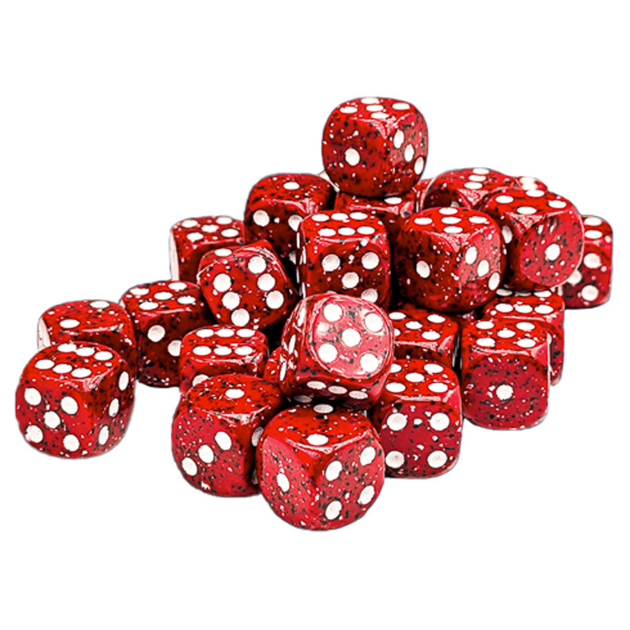Speckled Lava Stone 12mm d6 Thirty Six Piece Dice Set Packaging in Clear Display Box