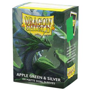 Dragon Shield Standard Matte Dual Apple Green and Silver 100 Count Card Sleeves Box