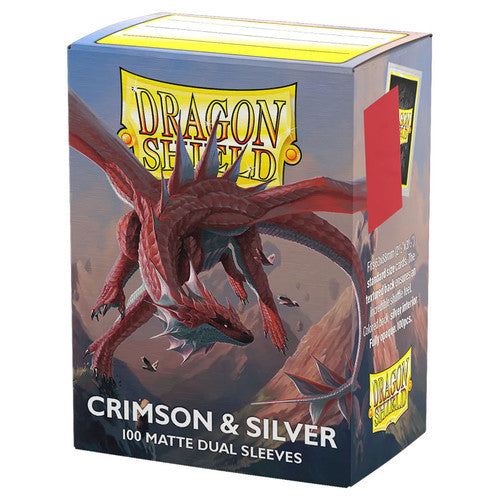 Dragon Shield Standard Matte Dual Crimson and Silver 100 Count Card Sleeves Box