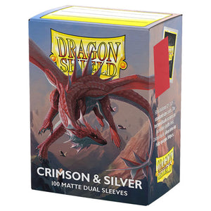 Dragon Shield Standard Matte Dual Crimson and Silver 100 Count Card Sleeves Box