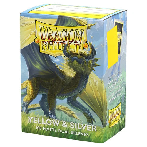 Dragon Shield Standard Matte Dual Yellow and Silver 100 Count Card Sleeves Box