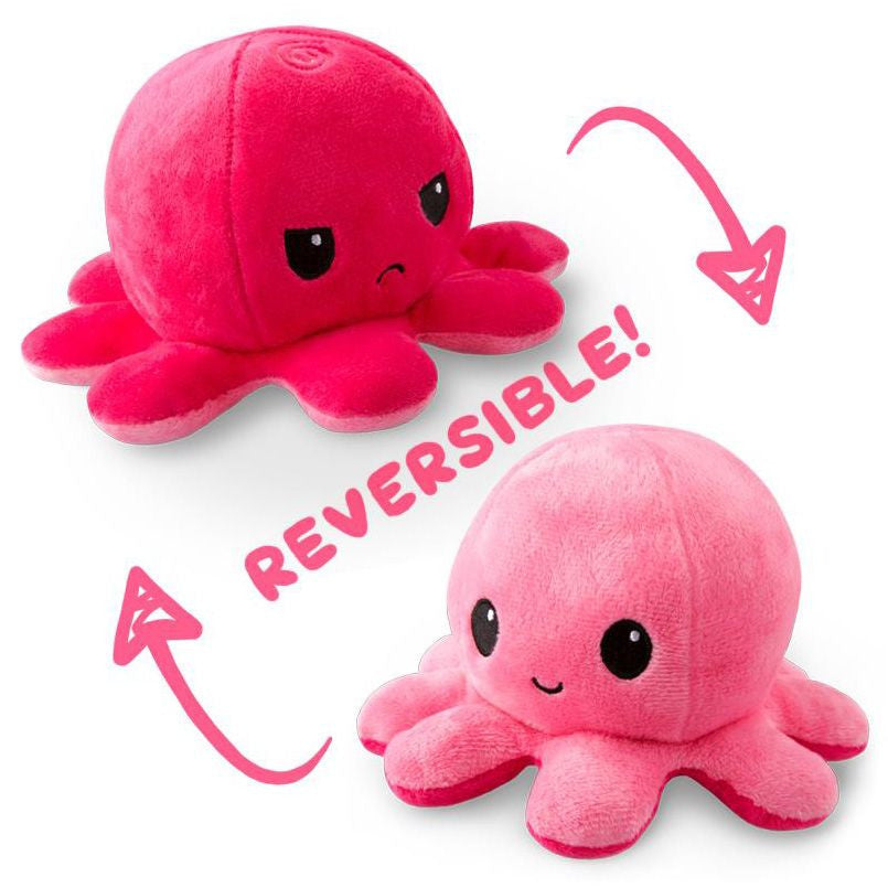 Reversible Octopus Plush Toy Double Pink Happy and Angry Faces