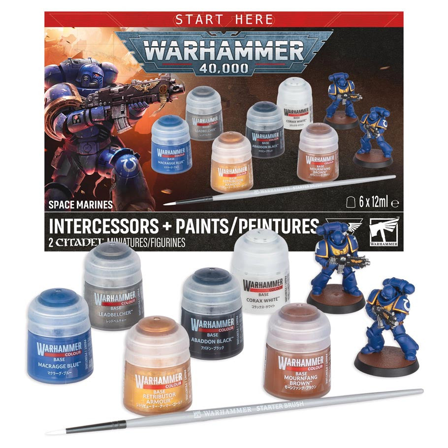 Warhammer 40000 Space Marines Intercessors and Paints Set Starter Box Packaging