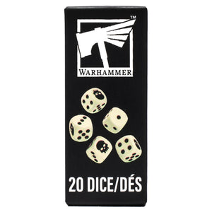 Warhammer 40,000 Bone Coloured D6 Dice Set 20 Pack with Skull Details