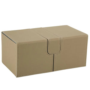 Khaki and Grey 3-Drawer TCG Deck Box with Dice Tray and Premium PU Leather Finish for 200 Plus Sleeved Cards