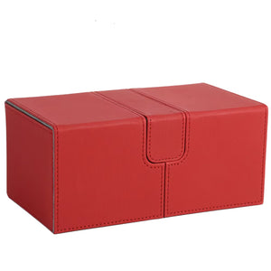 Red and Grey 3-Drawer TCG Deck Box with Dice Tray and Premium PU Leather Finish for 200 Plus Sleeved Cards