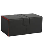 Black and Red 3-Drawer TCG Deck Box with Dice Tray and Premium PU Leather Finish for 200 Plus Sleeved Cards