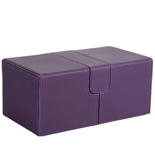 Purple and Grey 3-Drawer TCG Deck Box with Dice Tray and Premium PU Leather Finish for 200 Plus Sleeved Cards