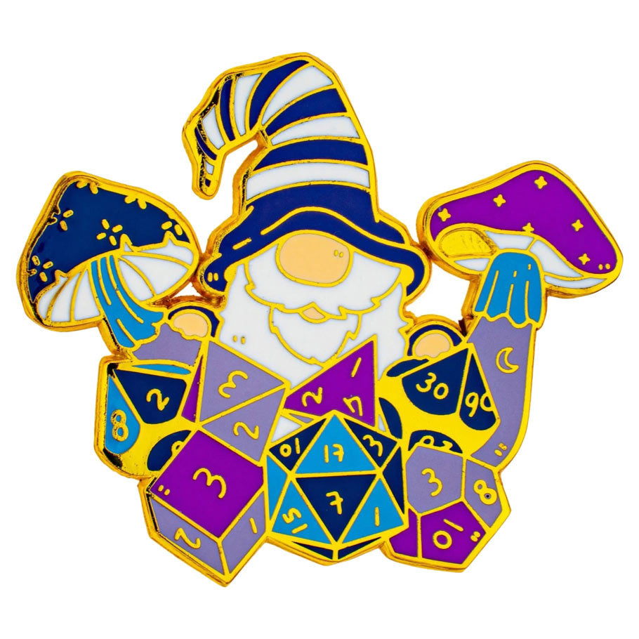 Quests Reward Fantasy Gnome Holding Polyhedral RPG Gaming Dice Hard Enamel Pin