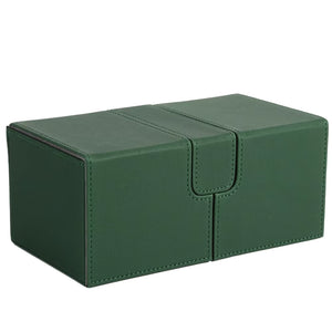 Green and Grey 3-Drawer TCG Deck Box with Dice Tray and Premium PU Leather Finish for 200 Plus Sleeved Cards