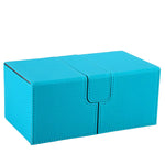 Light Blue and Grey 3-Drawer TCG Deck Box with Dice Tray and Premium PU Leather Finish for 200 Plus Sleeved Cards