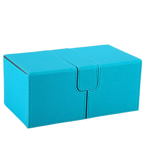 Light Blue and Grey 3-Drawer TCG Deck Box with Dice Tray and Premium PU Leather Finish for 200 Plus Sleeved Cards
