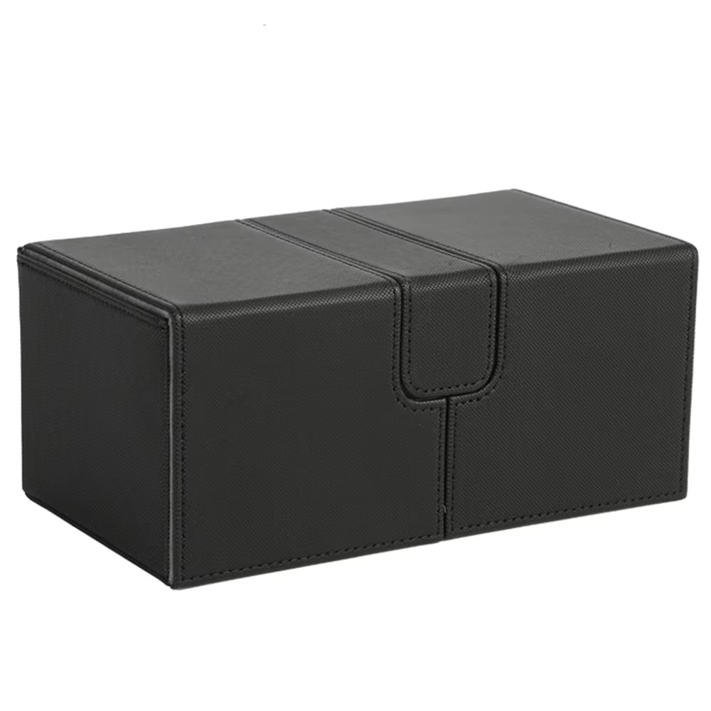 Black and Grey 3-Drawer TCG Deck Box with Dice Tray and Premium PU Leather Finish for 200 Plus Sleeved Cards