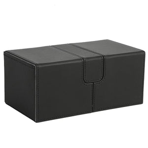 Black and Grey 3-Drawer TCG Deck Box with Dice Tray and Premium PU Leather Finish for 200 Plus Sleeved Cards