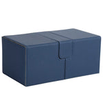 Navy Blue and Grey 3-Drawer TCG Deck Box with Dice Tray and Premium PU Leather Finish for 200 Plus Sleeved Cards