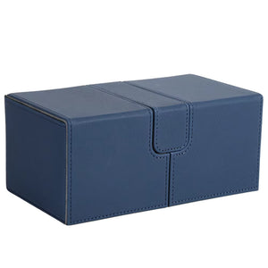 Navy Blue and Grey 3-Drawer TCG Deck Box with Dice Tray and Premium PU Leather Finish for 200 Plus Sleeved Cards