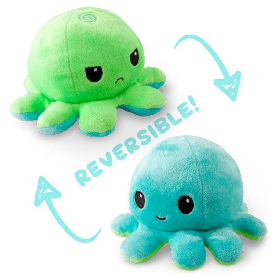 Reversible Octopus Plush Toy Green Happy and Aqua Angry Faces