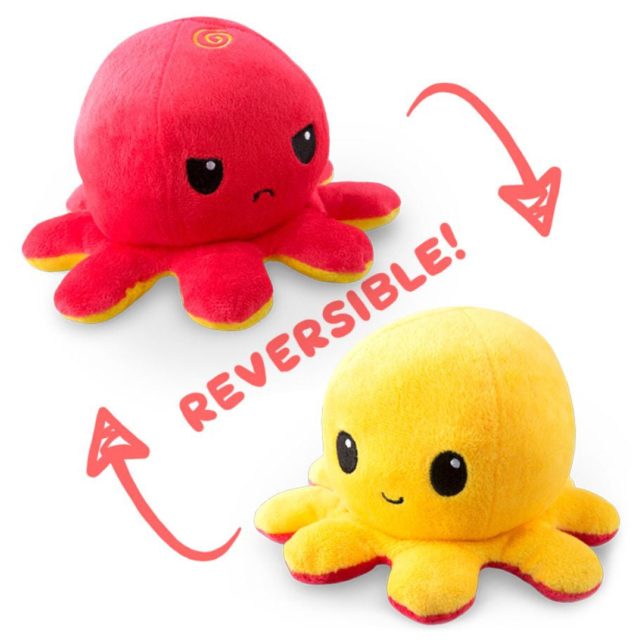 Reversible Octopus Plush Toy Red Happy and Yellow Angry Faces
