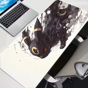 Large black and yellow gaming desk mat featuring a dark glowing creature in moonlight, 300x700mm size.
