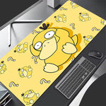 Funny yellow duck holding its head in confusion, large gaming desk mat 300x600mm, yellow and blue aesthetic office decor.